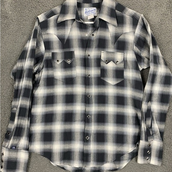 Men's Plush Flannel Plaid Western Shirt BLK by Rockmount Ranch Wear Size Small - Picture 1 of 4